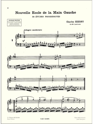 Nouvelle Ecole de la main gauche Op 861 - CZERNY - Partition - Piano